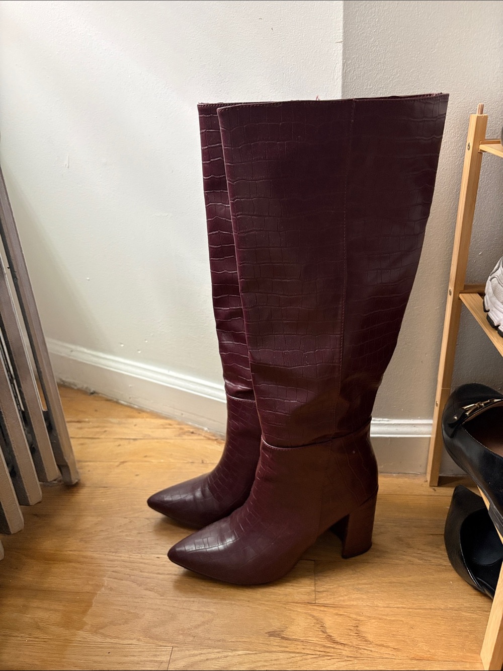 Purple high heel boots